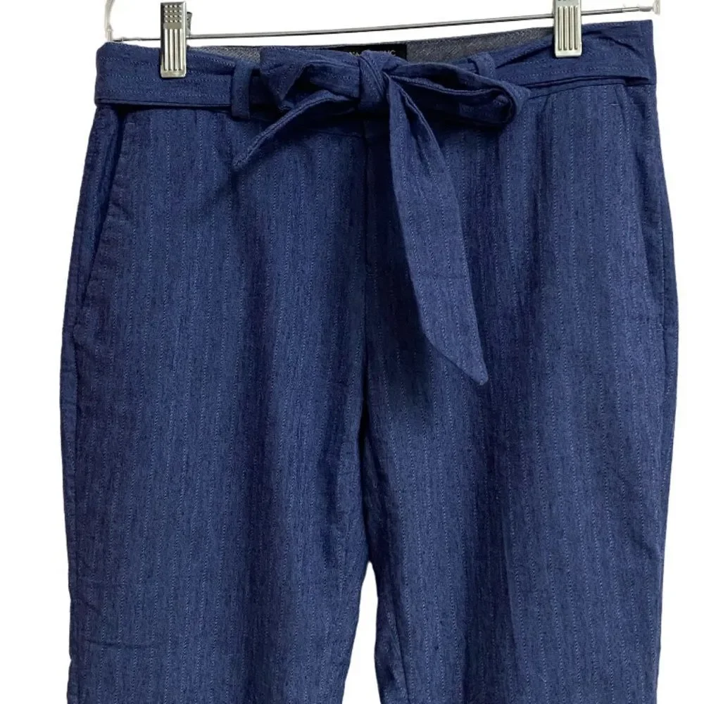 Banana Republic Avery Fit Tie-Waist Pinstripe Pants Women 0P Blue Crop Beachy